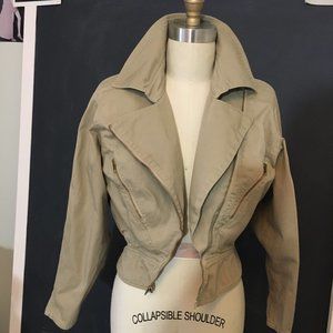 Khaki ABS Asymmetrical Twill Zipper Jacket